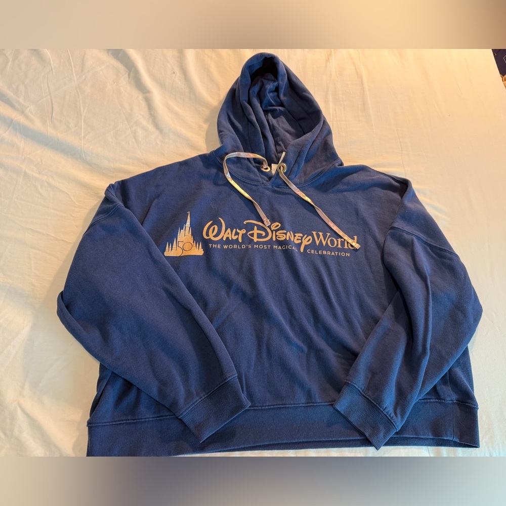 Walt Disney World 50th Anniversary Navy Castle Crop Top Hoodie Sweatshirt 1X